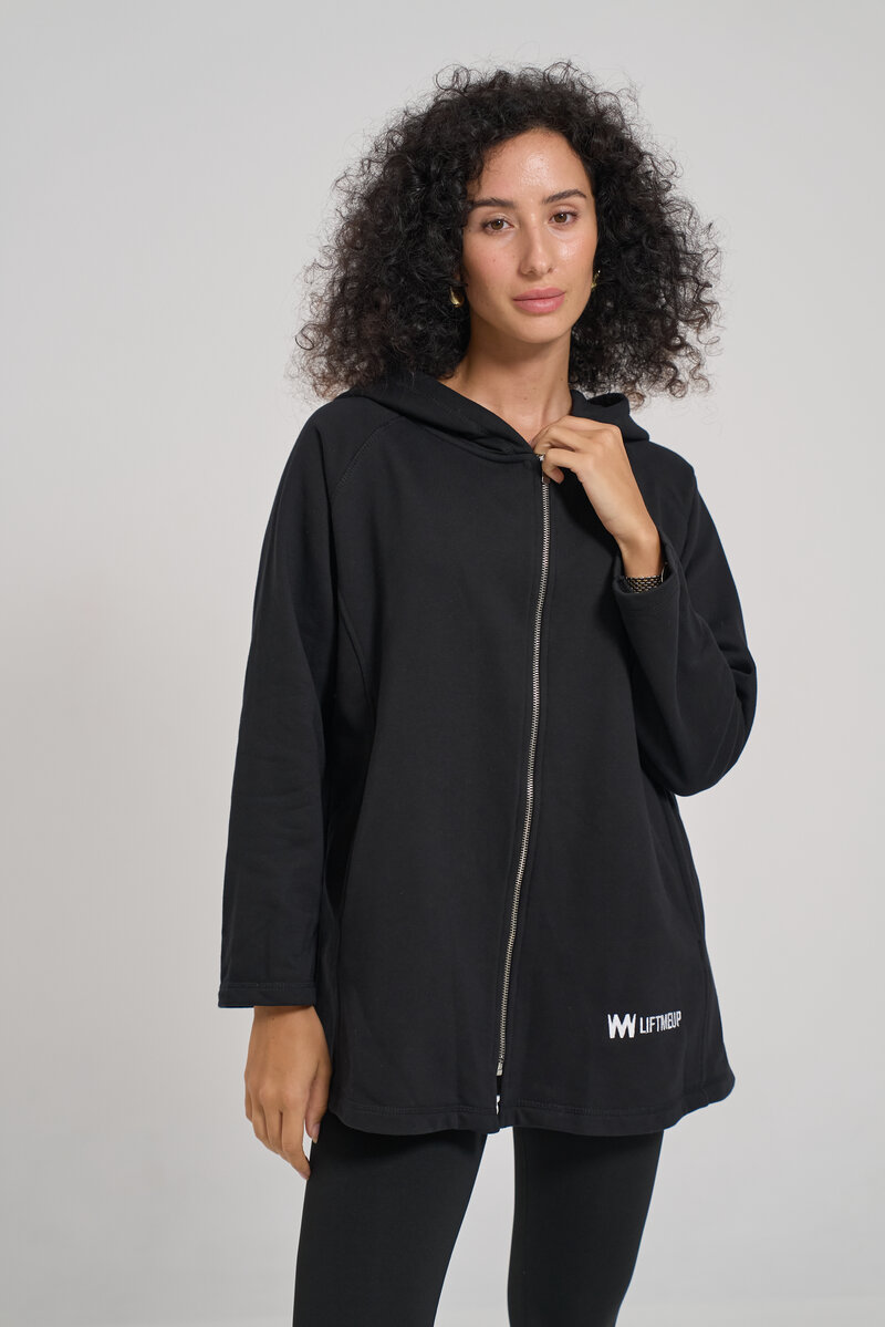 Black Terry Cotton Hooded Jacket 