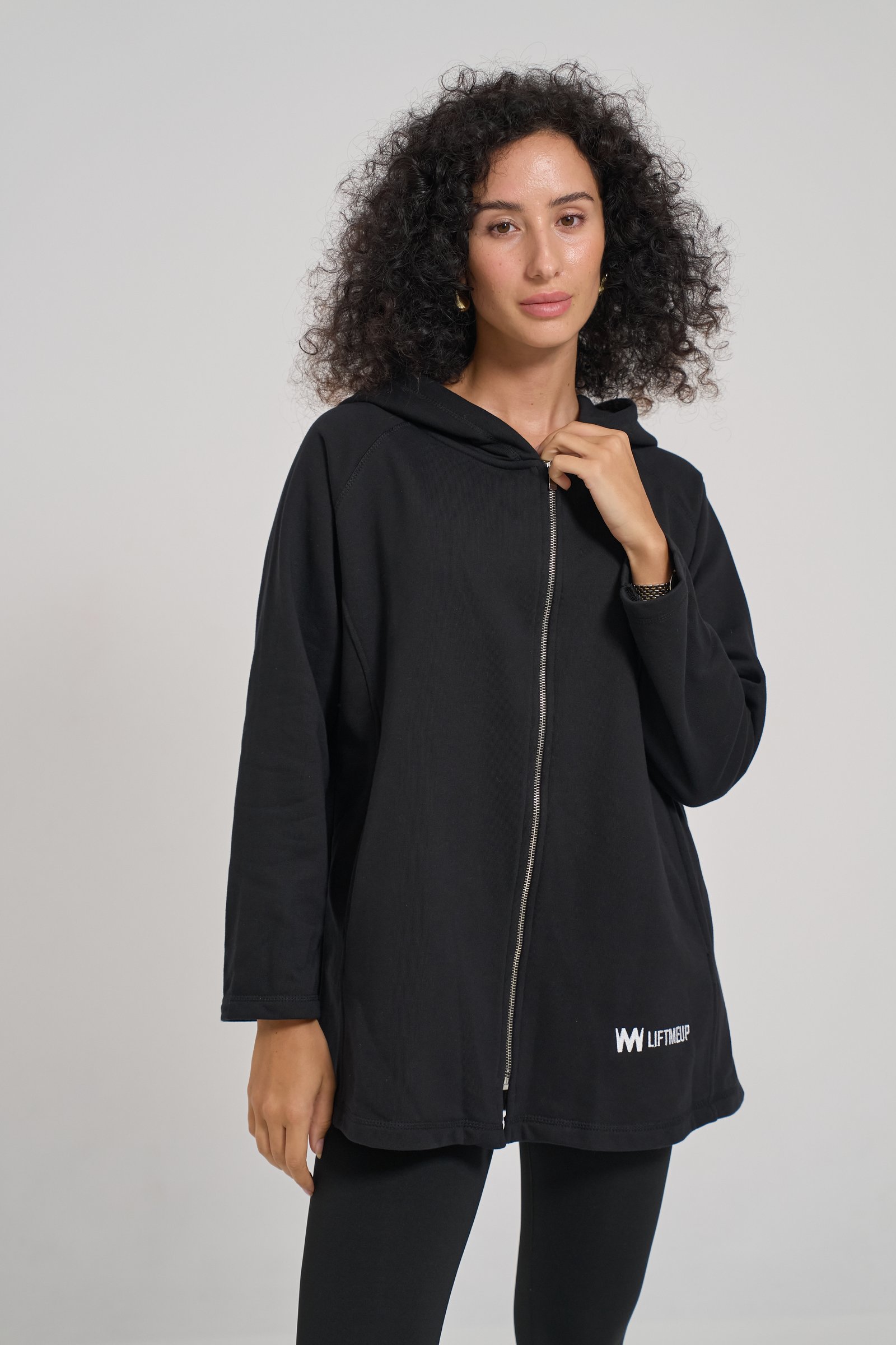 Black Terry Cotton Hooded Jacket 